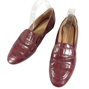 LOFT! BURGUNDY RED CROCODILE IMPRINT GENUINE LEATHER "FLATS", LOAFERS! SZ 8M